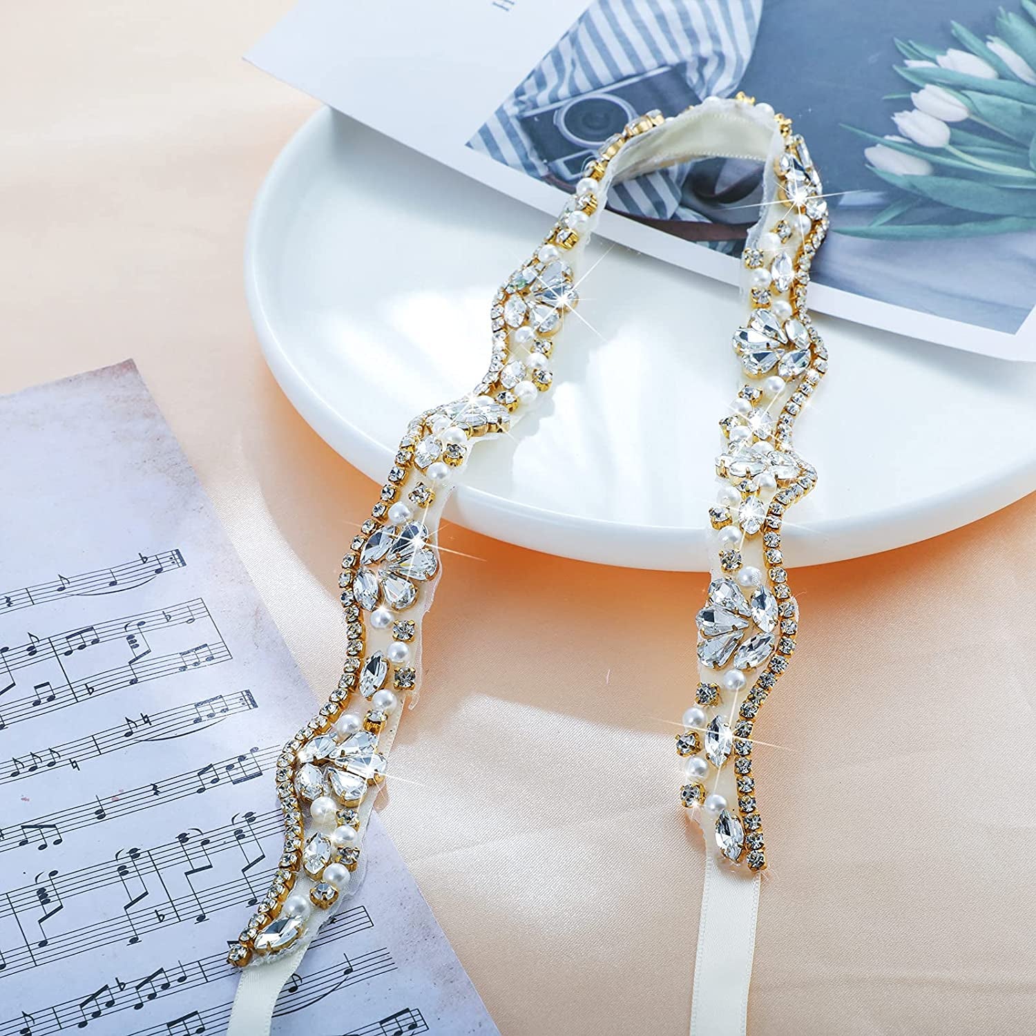 Bling Handmade Rhinestone Bridal Belt Crystal Diamond Wedding Belt Ribbon Sash Apparel & Accessories > Clothing Accessories > Belts Geyoga   