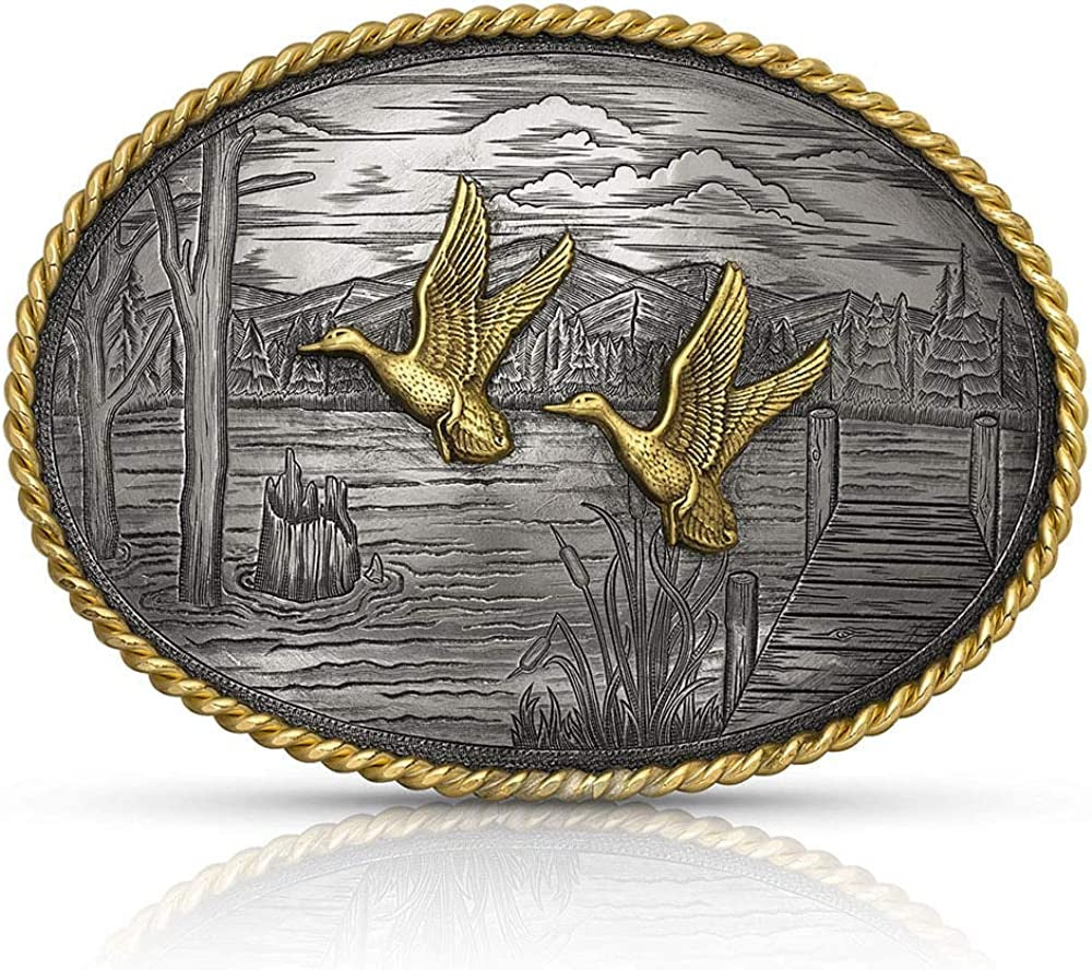 Montana Silversmiths Rope Trimmed Filigree Engraved Classic Western Buckle Apparel & Accessories > Clothing Accessories > Belt Buckles Montana Silversmiths On the Banks With Ducks  