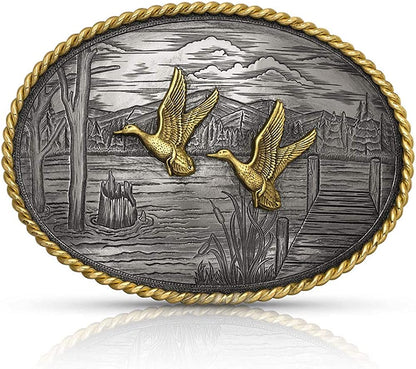 Montana Silversmiths Rope Trimmed Filigree Engraved Classic Western Buckle Apparel & Accessories > Clothing Accessories > Belt Buckles Montana Silversmiths On the Banks With Ducks  