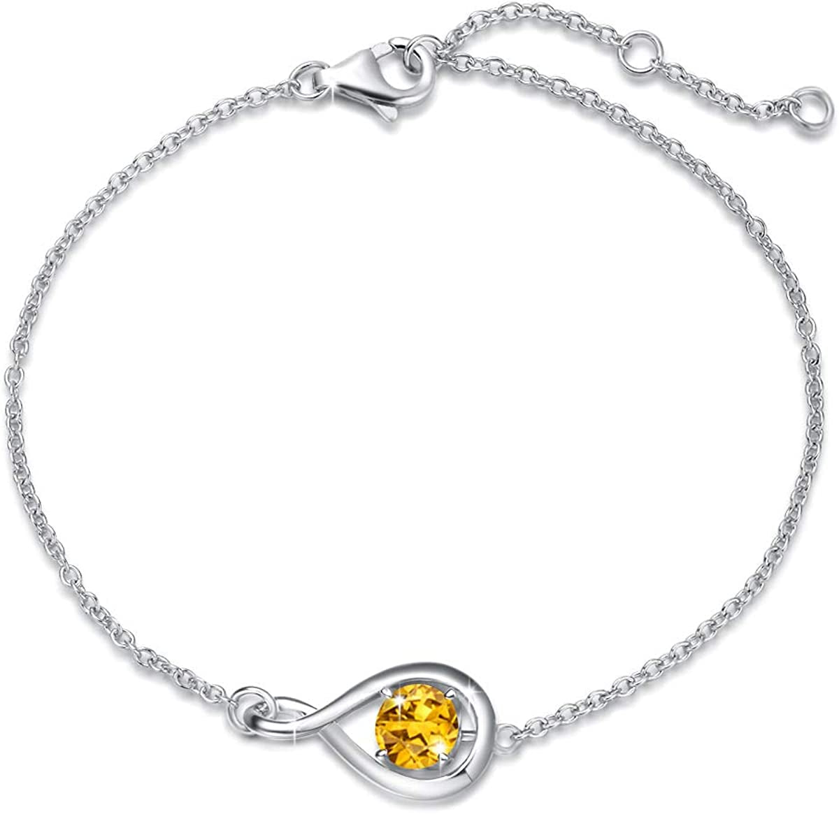 FANCIME 925 Sterling Silver Birthstone Bracelets for Women Dainty Simple Infinity Bracelet Fine Jewelry Birthday Anniversary Christmas Gifts for Girls Mom Wife Her, Chain Length 6.7"+1.2" Extend Apparel & Accessories > Jewelry > Bracelets FANCIME Nov.- Genuine Citrine  