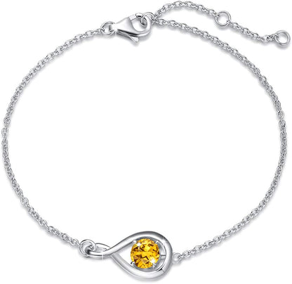 FANCIME 925 Sterling Silver Birthstone Bracelets for Women Dainty Simple Infinity Bracelet Fine Jewelry Birthday Anniversary Christmas Gifts for Girls Mom Wife Her, Chain Length 6.7"+1.2" Extend Apparel & Accessories > Jewelry > Bracelets FANCIME Nov.- Genuine Citrine  