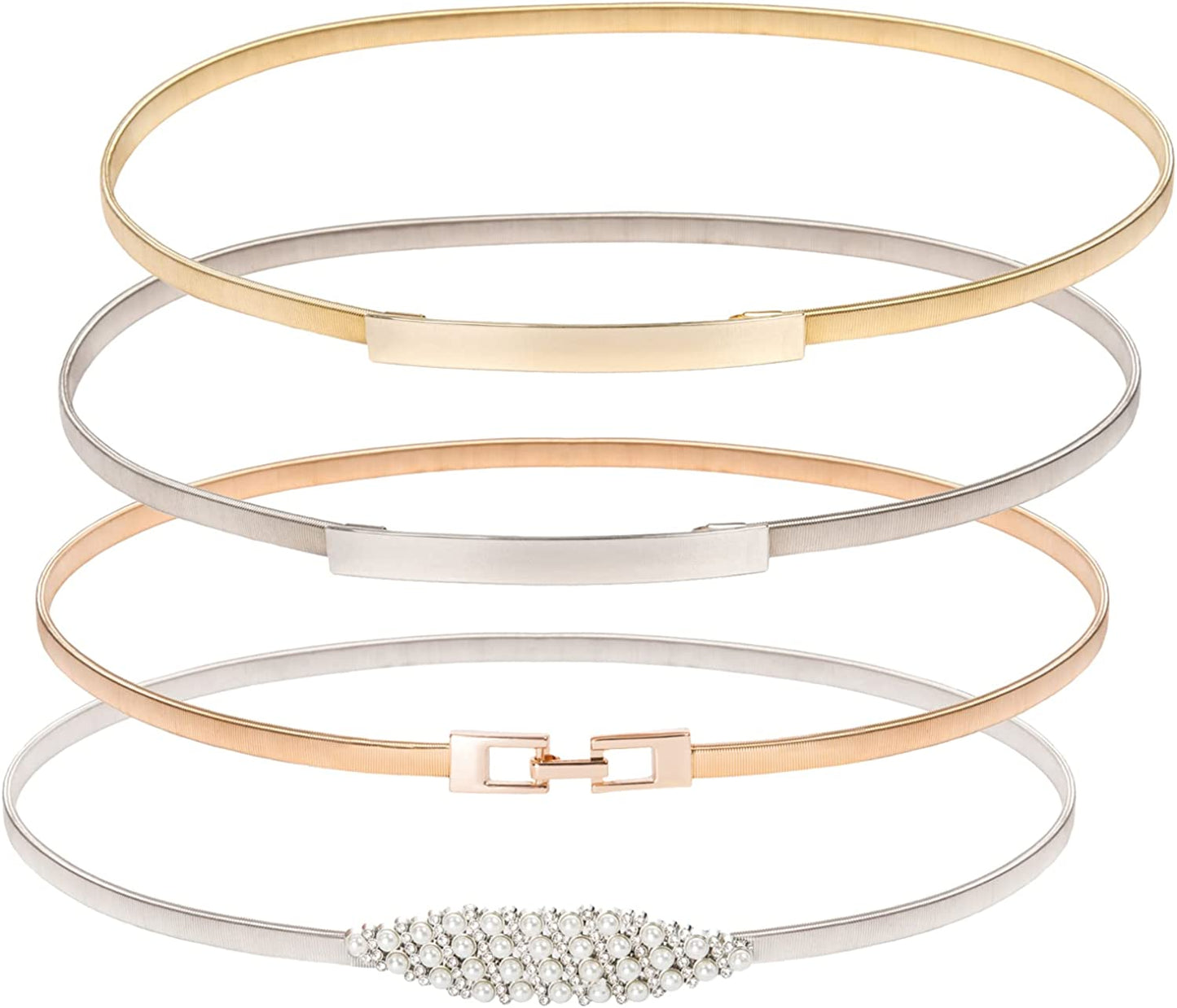 GRACE KARIN Women Skinny Metal Cinch Belt Gold Waistband Elastic Waist Belt CL633 Apparel & Accessories > Clothing Accessories > Belts GRACE KARIN 4 Pieces(style-14) Medium 