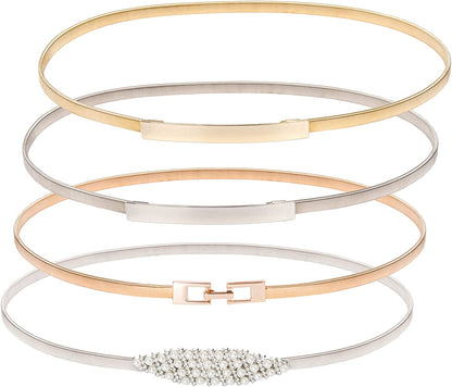 GRACE KARIN Women Skinny Metal Cinch Belt Gold Waistband Elastic Waist Belt CL633 Apparel & Accessories > Clothing Accessories > Belts GRACE KARIN 4 Pieces(style-14) Medium 