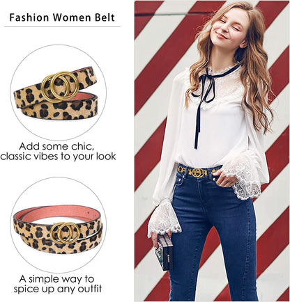 Double Ring Leather Belts for Women SANSTHS O-Style Gold Buckle Skinny Dress Belt 0.86 Inch Width for Jeans Pants Apparel & Accessories > Clothing Accessories > Belts SANSTHS   