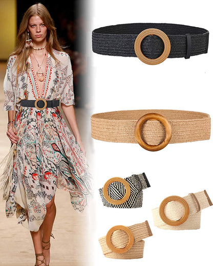 Women Woven Rattan Wide Stretch Straw Belt Apparel & Accessories > Clothing Accessories > Belts SeptCity   