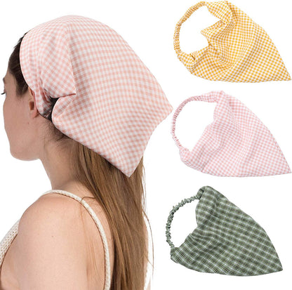 Floral Elastic Hair Scarf Headband - 3 PCS Chiffon Head Kerchief Headband Floral Hair Scarves with Hair Clips Hair Bandanas Apparel & Accessories > Clothing Accessories > Bandanas & Headties AWAYTR Plaid(green/Yellow/Pink)  