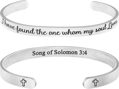 Christian Bracelets for Women Inspirational Gifts Bible Verse Religious Faith Jewelry Cuff Bracelet Mothers Day Christmas Birthday Jewelry for Her Mother Daughter Apparel & Accessories > Jewelry > Bracelets Memgift Song of Solomon 3:4-I have found the one whom my soul loves  