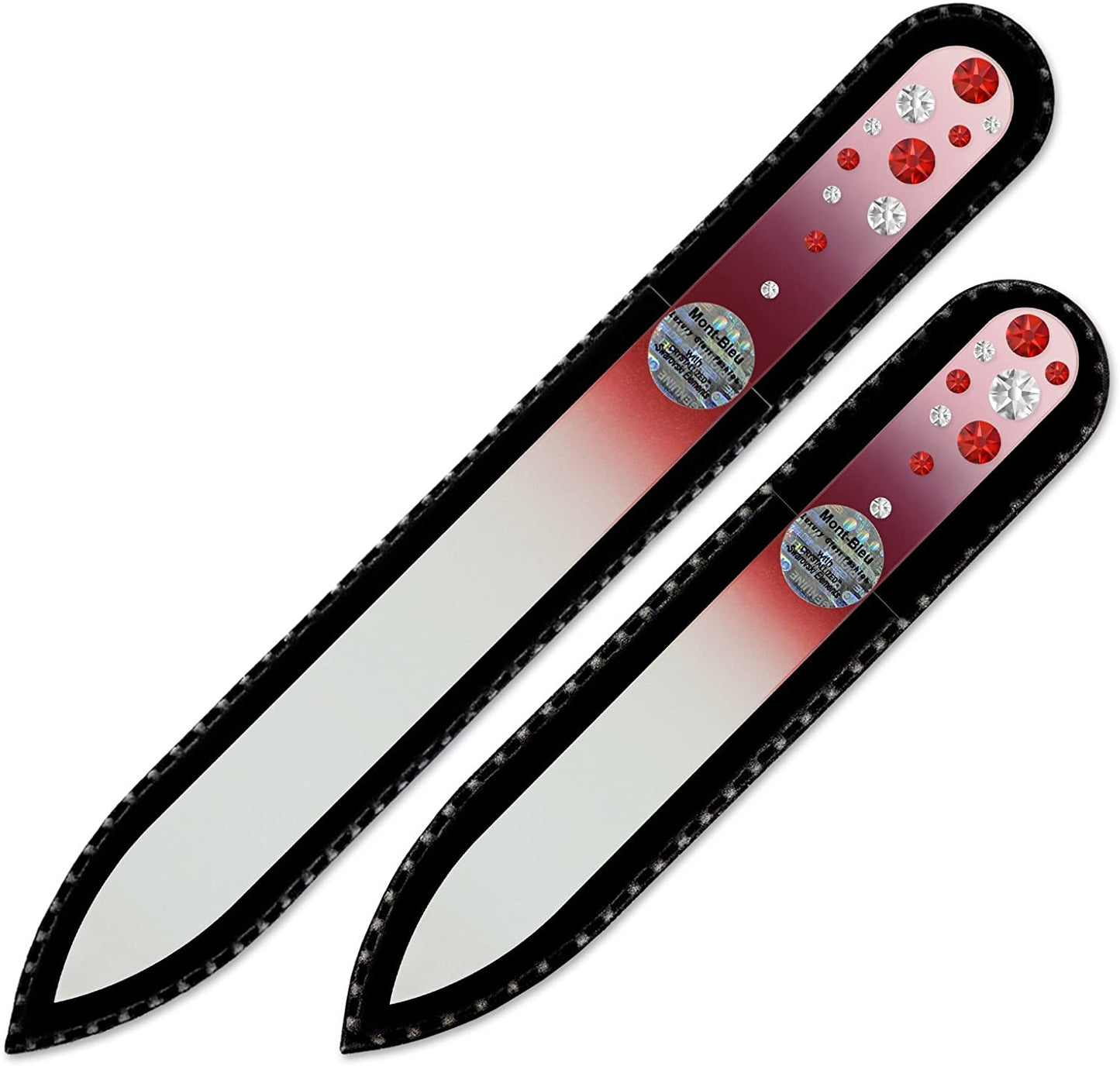 Nail Files - Mont Bleu Set of 2 Glass Nail Files Hand Decorated with Crystals - Czech Tempered Glass - Travel Nail File for Shiny Nails - Crystal Nail Files Health & Beauty > Personal Care > Cosmetics > Cosmetic Tools > Nail Tools Mont Bleu Light Siam - Crystal  