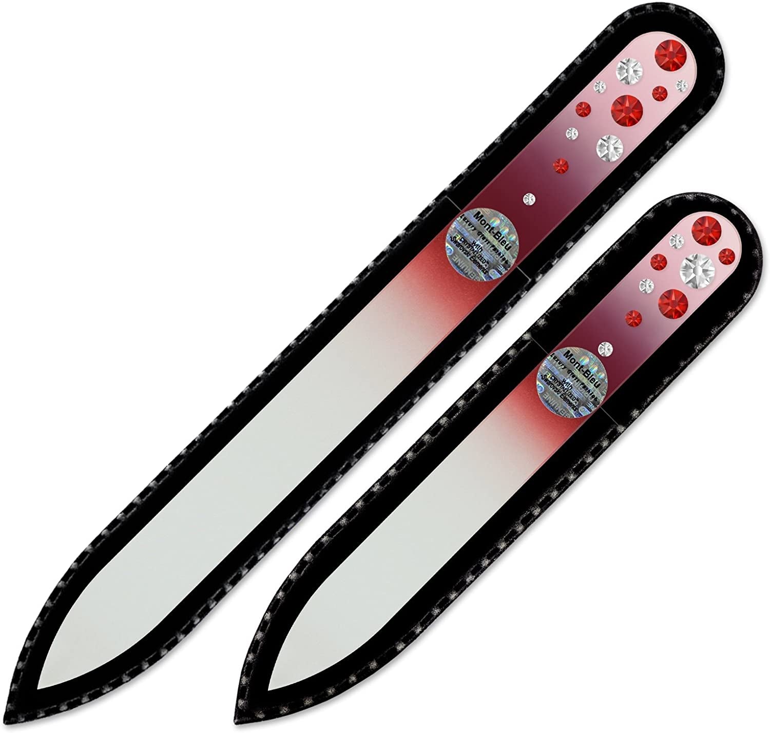 Nail Files - Mont Bleu Set of 2 Glass Nail Files Hand Decorated with Crystals - Czech Tempered Glass - Travel Nail File for Shiny Nails - Crystal Nail Files Health & Beauty > Personal Care > Cosmetics > Cosmetic Tools > Nail Tools Mont Bleu Light Siam - Crystal  