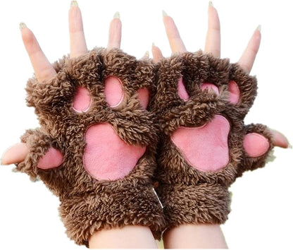 Mizhome Cat Bear Plush Claw Paw Mitten Soft Winter Gloves Costume Apparel & Accessories > Clothing Accessories > Gloves & Mittens MizHome Light Coffee  