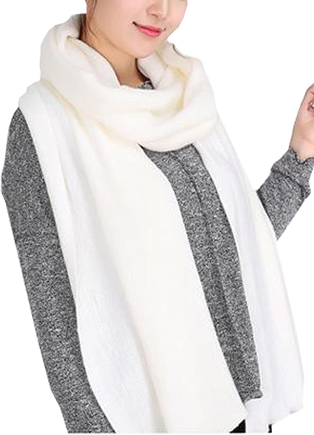 Wander Agio Women'S Warm Long Shawl Winter Warm Large Scarf Pure Color Apparel & Accessories > Clothing Accessories > Scarves & Shawls Wander Agio White1  