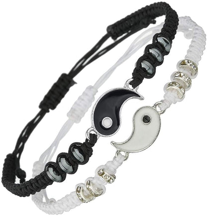 Best Friend Bracelets for 2 Matching Yin Yang Adjustable Cord Bracelet for Bff Friendship Relationship Boyfriend Girlfriend Valentines Gift Apparel & Accessories > Jewelry > Bracelets ButiShop   