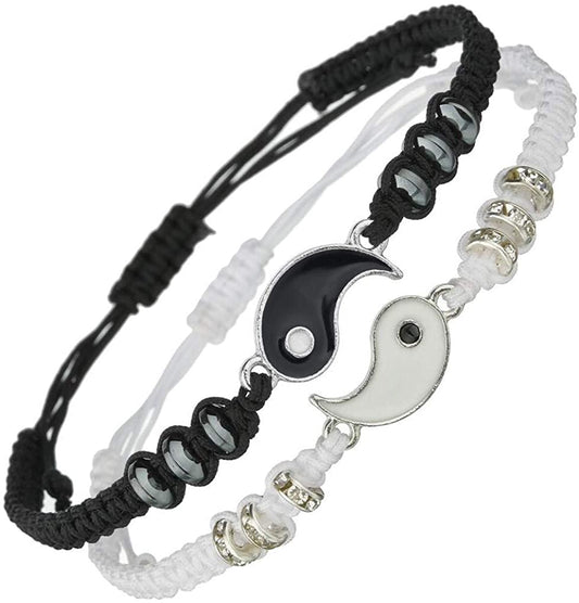Best Friend Bracelets for 2 Matching Yin Yang Adjustable Cord Bracelet for Bff Friendship Relationship Boyfriend Girlfriend Valentines Gift Apparel & Accessories > Jewelry > Bracelets ButiShop   