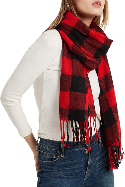 Plaid Blanket Scarf Winter Fall Scarfs for Women, Warm Soft Chunky Oversized Tartan Shawls Wraps Scarves Apparel & Accessories > Clothing Accessories > Scarves & Shawls Chalier B-red  
