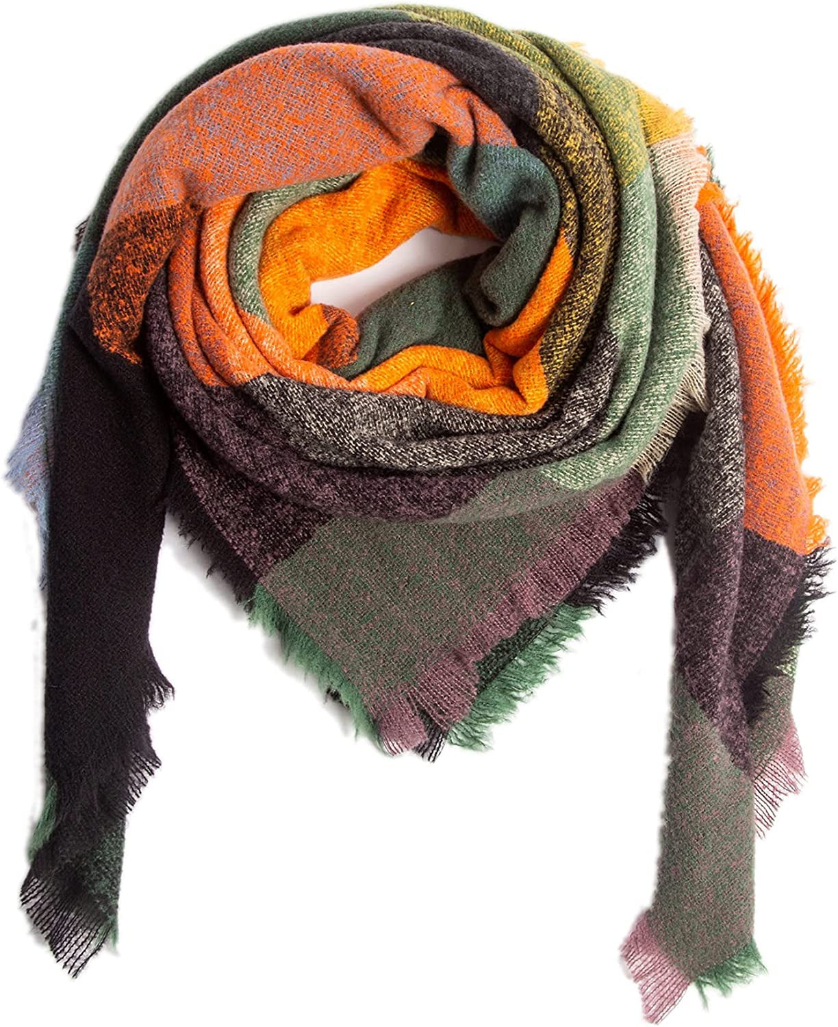 Plaid Scarf Soft Warm Tartan Shawl Cape Blanket Scarves Fashion Wrap Apparel & Accessories > Clothing Accessories > Scarves & Shawls vxsvxm Orange/Green/Purple  