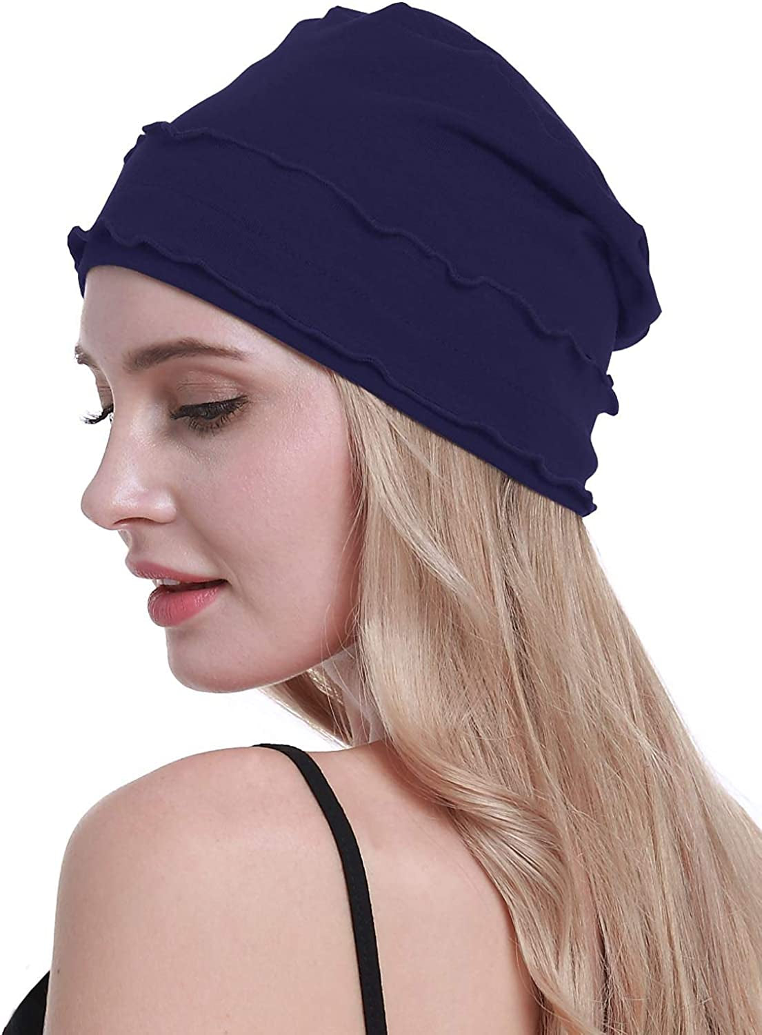 Osvyo Chemo Headwear Turban Cap for Women - Cancer Beanie Hair Loss Sealed Packaging Apparel & Accessories > Clothing Accessories > Headwear osvyo Cotton Denim Blue One Size 
