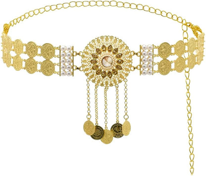 Idealway Indian Style 14 K Gold Plated Crystal Flower Turquoise Waist Belly Chains Dancing Beach Belt Body Jewelry Apparel & Accessories > Jewelry > Body Jewelry idealway D1  