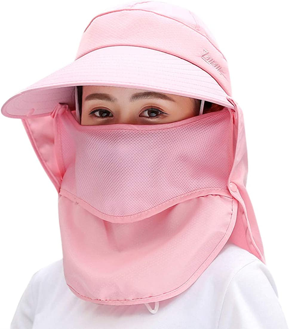 Women Sun Wide Brim UV Protection Fishing Hats Foldable Ponytail Summer Hat with Detachable Flap Apparel & Accessories > Clothing Accessories > Hats HICOSKY Pink  