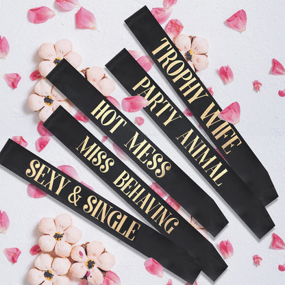 Snsowed 12 Pack- Bachelorette Party Bride to Be Sash- Unique Bride Bridesmaid Sashes for Bachelorette Party (Black, Rose Gold Letters) Apparel & Accessories > Clothing Accessories > Sashes Snsowed   