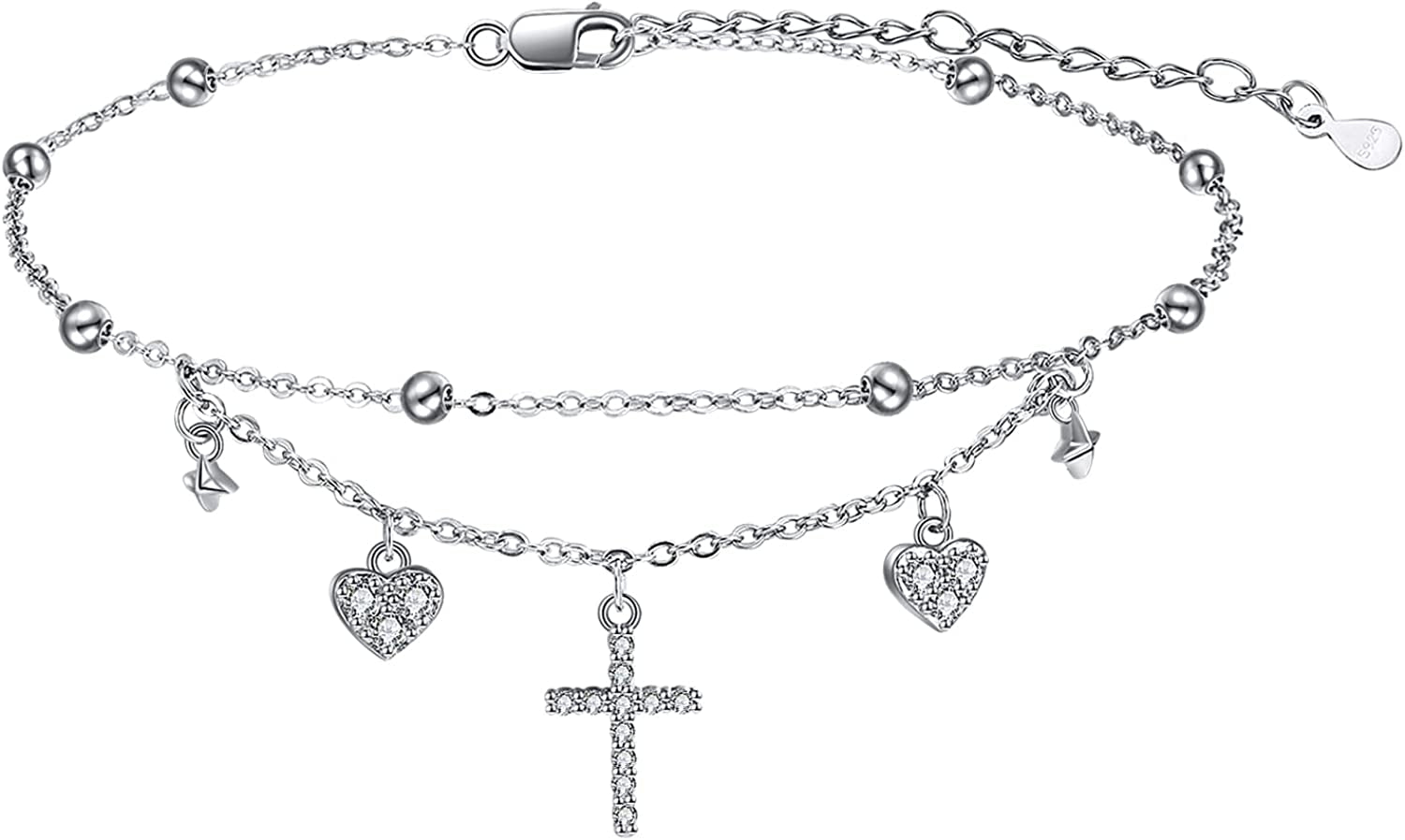 Evil Eye/Hamsa/Moon Star/Sunflower/Cross/Sea Turtle Ankle Bracelet 925 Sterling Silver Adjustable Anklets Jewelry Gifts for Women Apparel & Accessories > Jewelry > Anklets MONGAS Cross  