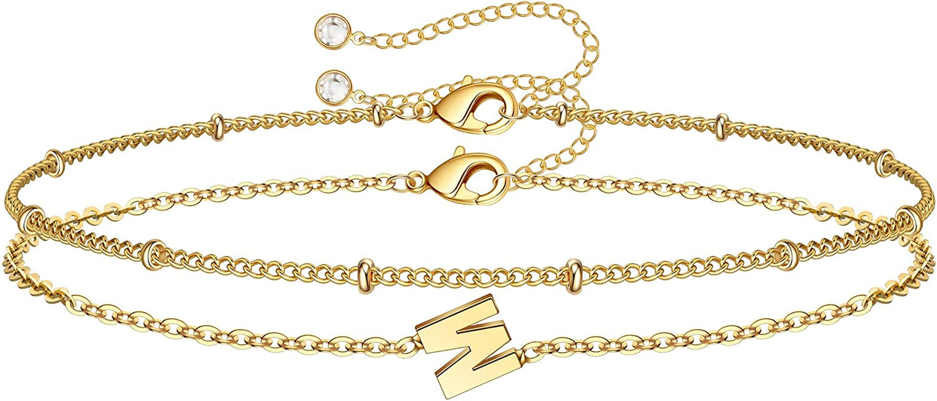 Dainty Gold Initial Bracelets for Women, 14K Gold Plated Dainty Personalized Gold Bracelets Initial Bracelets for Women Teen Girls Jewelry Chain Bracelets for Kids Toddler Little Girls Jewelry Gifts Apparel & Accessories > Jewelry > Bracelets M MOOHAM M  