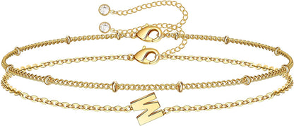 Dainty Gold Initial Bracelets for Women, 14K Gold Plated Dainty Personalized Gold Bracelets Initial Bracelets for Women Teen Girls Jewelry Chain Bracelets for Kids Toddler Little Girls Jewelry Gifts Apparel & Accessories > Jewelry > Bracelets M MOOHAM M  