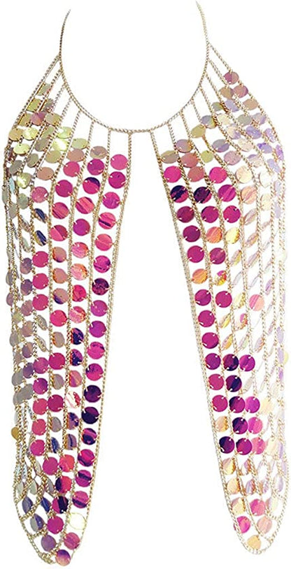 Sinkcangwu Women'S Body Chain Necklace Sexy Bra Jewelry Harness Top for Wedding Halloween Costume Apparel & Accessories > Jewelry > Body Jewelry Sinkcangwu Purple and Pink  