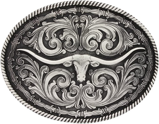 Montana Silversmiths Longhorn Collection Western Attitude Belt Buckle Apparel & Accessories > Clothing Accessories > Belt Buckles Montana Silversmiths Rope and Barbed Wire Longhorn  