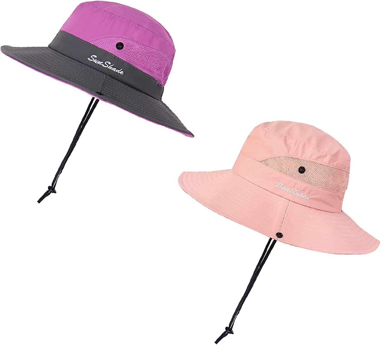ROYAL MATRIX Womens Ponytail Sun Hats Outdoor Bucket Hat UV Protection Fishing Hats Wide Brim Windproof Foldable Beach Hat Apparel & Accessories > Clothing Accessories > Hats ROYAL MATRIX Purple/Pure Pink  
