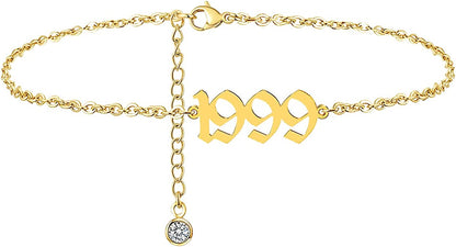 JYUEDA Birth Year Anklet Bracelet for Women,Beach Foot Chain Cute Ankle Bracelet,14K Gold Plated Anklets for Women Teen Girls Apparel & Accessories > Jewelry > Anklets JYUEDA 1999  