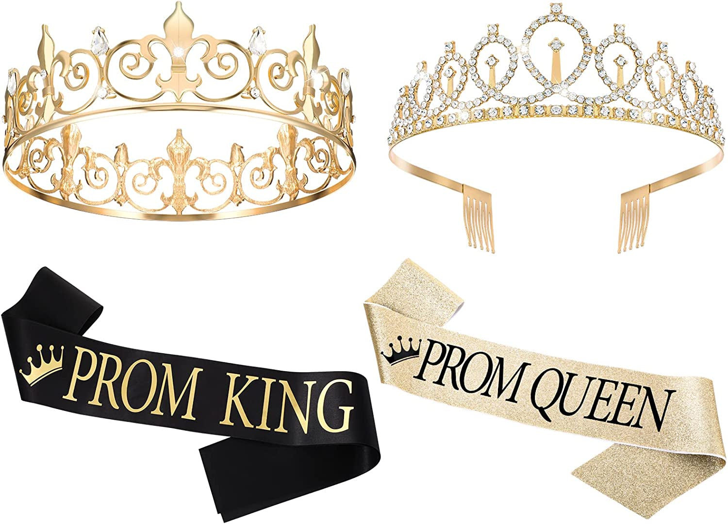 Prom Queen and King Prom Sash Crowns Tiara Bridal Shiny Satin for Adults Halloween Cosplay Favors Graduation Party(Modern Style) Apparel & Accessories > Clothing Accessories > Sashes Saintrygo Graceful Style  