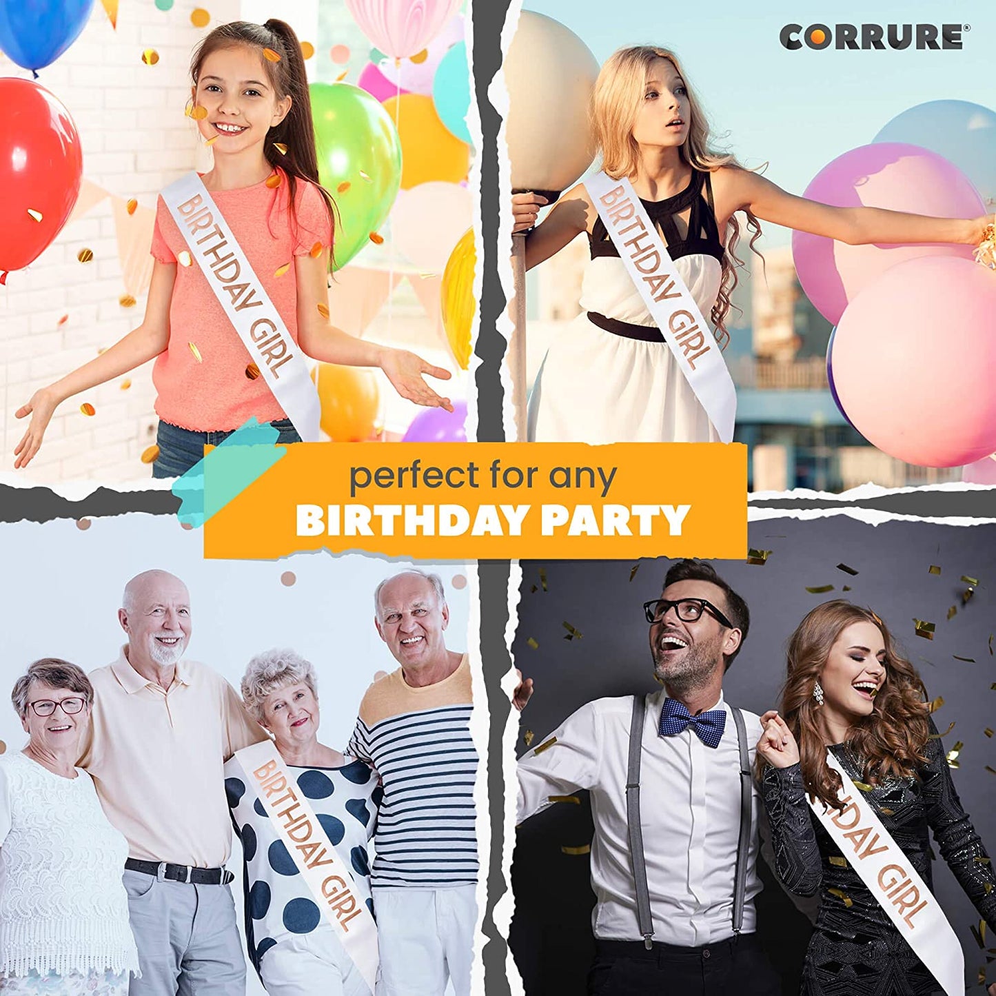 CORRURE 'Birthday Girl' Sash with Rose Gold Foil - Soft Satin White Sash for Women - Happy Birthday Sash for Sweet 16, 18Th 21St 25Th 30Th 40Th 50Th or Any Other Bday Party Apparel & Accessories > Clothing Accessories > Sashes Pego Brands General   