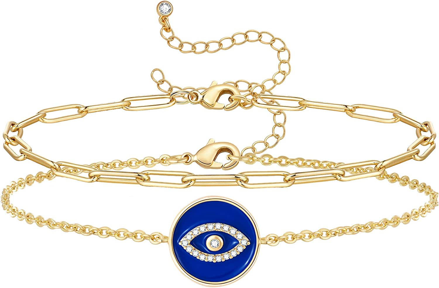 Kissyan Gold Layered Ankle Bracelets for Women, Dainty 14K Gold Plated Layering Anklets Set Adjustable Fashion Cuban Link Snake Tennis Chain Ankles Summer Beach Foot Jewelry Gifts for Women Girls Apparel & Accessories > Jewelry > Anklets KissYan Q-Blue Evil Eye  