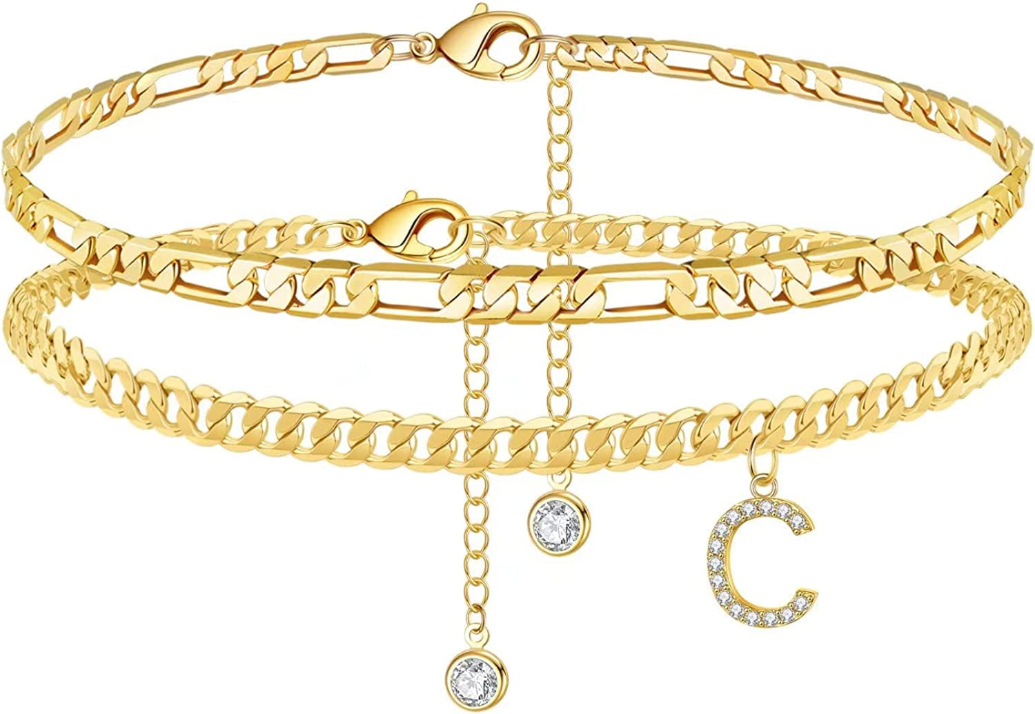Initial Ankle Bracelets for Women, 14K Gold Plated Layered Initial Cubic Zirconia Ankle Bracelets Dainty Beach Letter Initial Anklet A-Z Gold Anklets for Women Teen Girls Foot Jewelry Gifts Apparel & Accessories > Jewelry > Anklets IEFSHINY C  