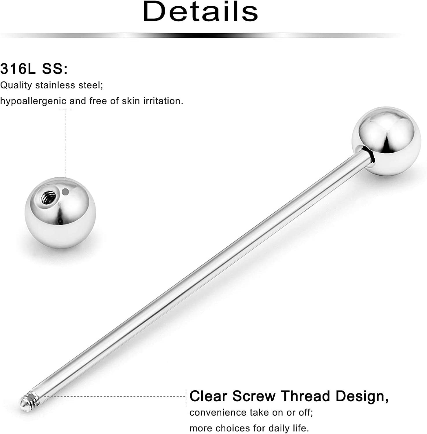 Ftovosyo 16PCS Mix Sizes Industrial Barbell Cartilage Earring Tongue Helix Nipple Barbell Surgical Steel Body Piercing Jewelry Retainer for Women Men Straight Bar Length 12-40Mm Apparel & Accessories > Jewelry > Body Jewelry Ftovosyo   