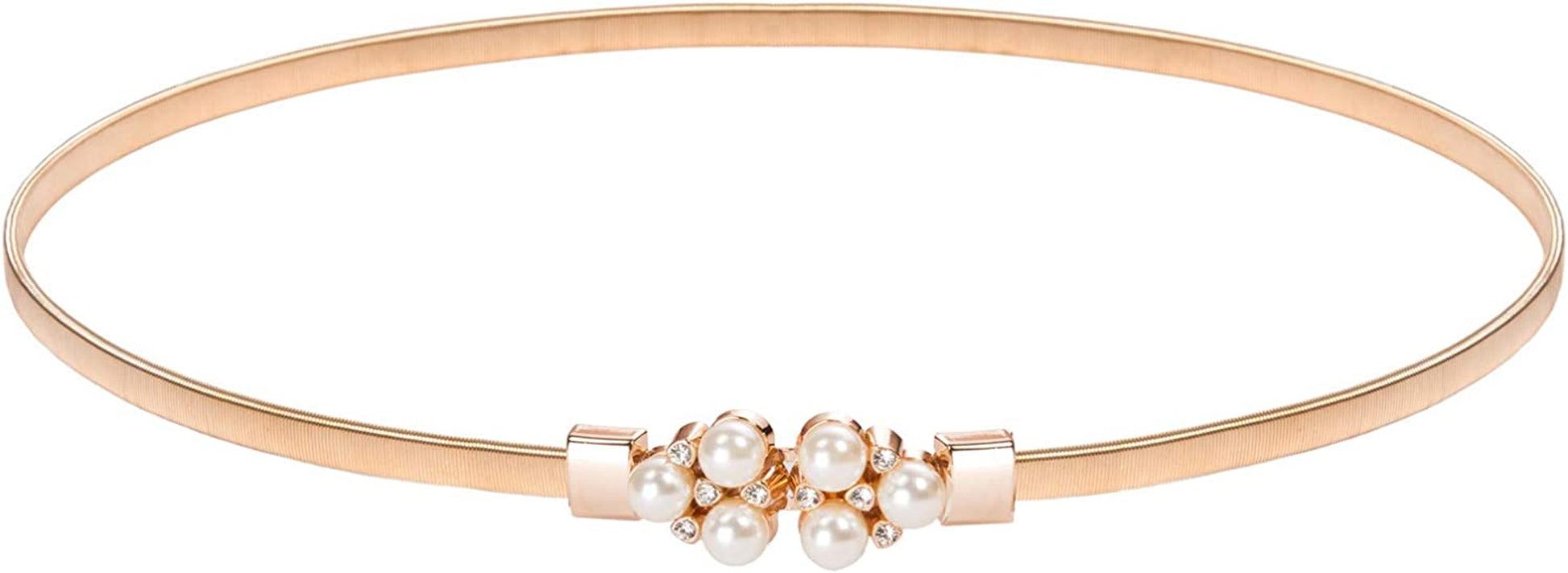 GRACE KARIN Women Skinny Metal Cinch Belt Gold Waistband Elastic Waist Belt CL633 Apparel & Accessories > Clothing Accessories > Belts GRACE KARIN Gold(pearl+rhinestone) X-Large 