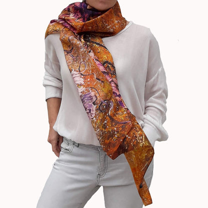 Large Silk Scarf, Fashion Deluxe Long Gold Shawl for Lady, Women Gift Apparel & Accessories > Clothing Accessories > Scarves & Shawls Generic   