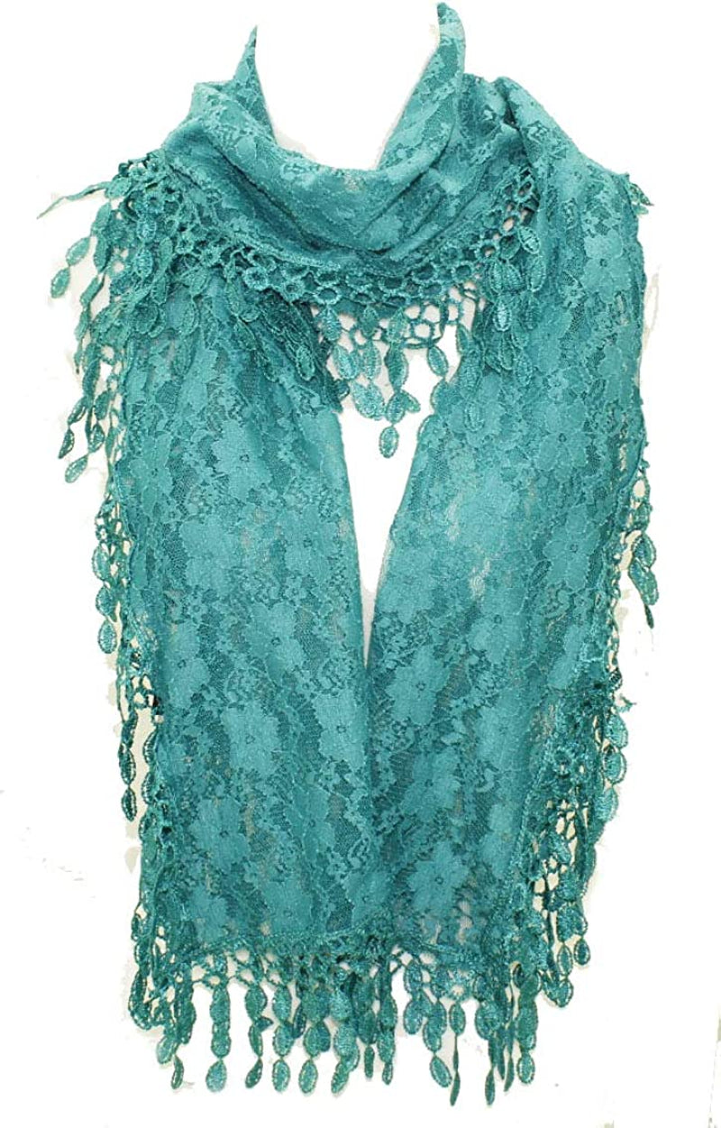 Cirrus Lightweight Soft Leaf Lace Fringes Scarf Shawl for Women Apparel & Accessories > Clothing Accessories > Scarves & Shawls Cirrus Turquoise  