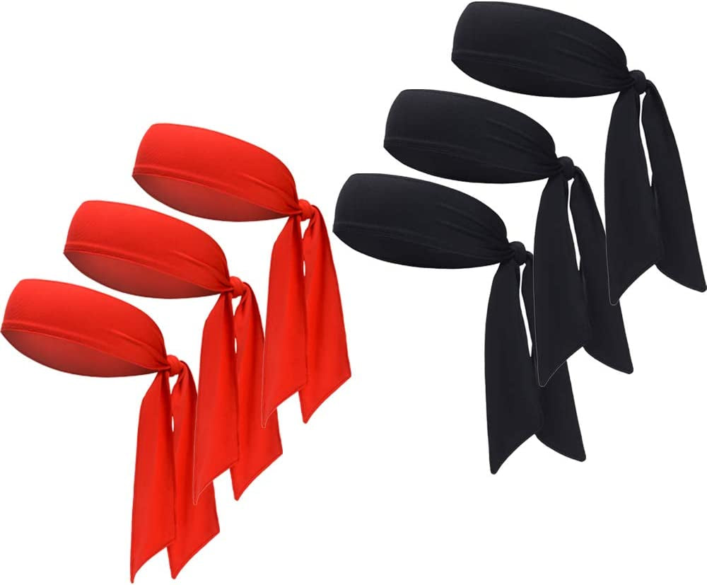 Sports Headband - Head Tie Tennis Tie Hairband - Sweatbands Headbands Wristbands Head Wrap - Ideal for Working Out,Tennis Apparel & Accessories > Clothing Accessories > Bandanas & Headties DEMIL 6pcs-3red+3black  