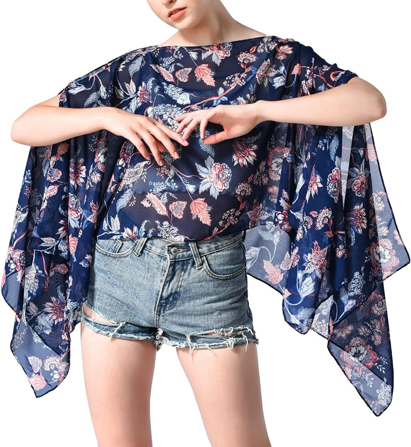 Women'S Chiffon Scarve Shawls Wraps Qunsia Floral Poncho Bikini Cover up Tops Apparel & Accessories > Clothing Accessories > Scarves & Shawls Qunsia   