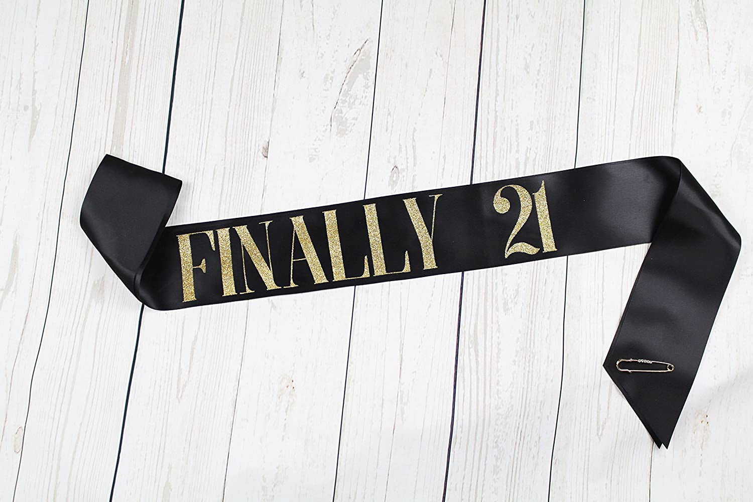 Dulcet Downtown Black Satin Finally 21 Birthday Sash with Gold Glitter Apparel & Accessories > Clothing Accessories > Sashes Dulcet Downtown   