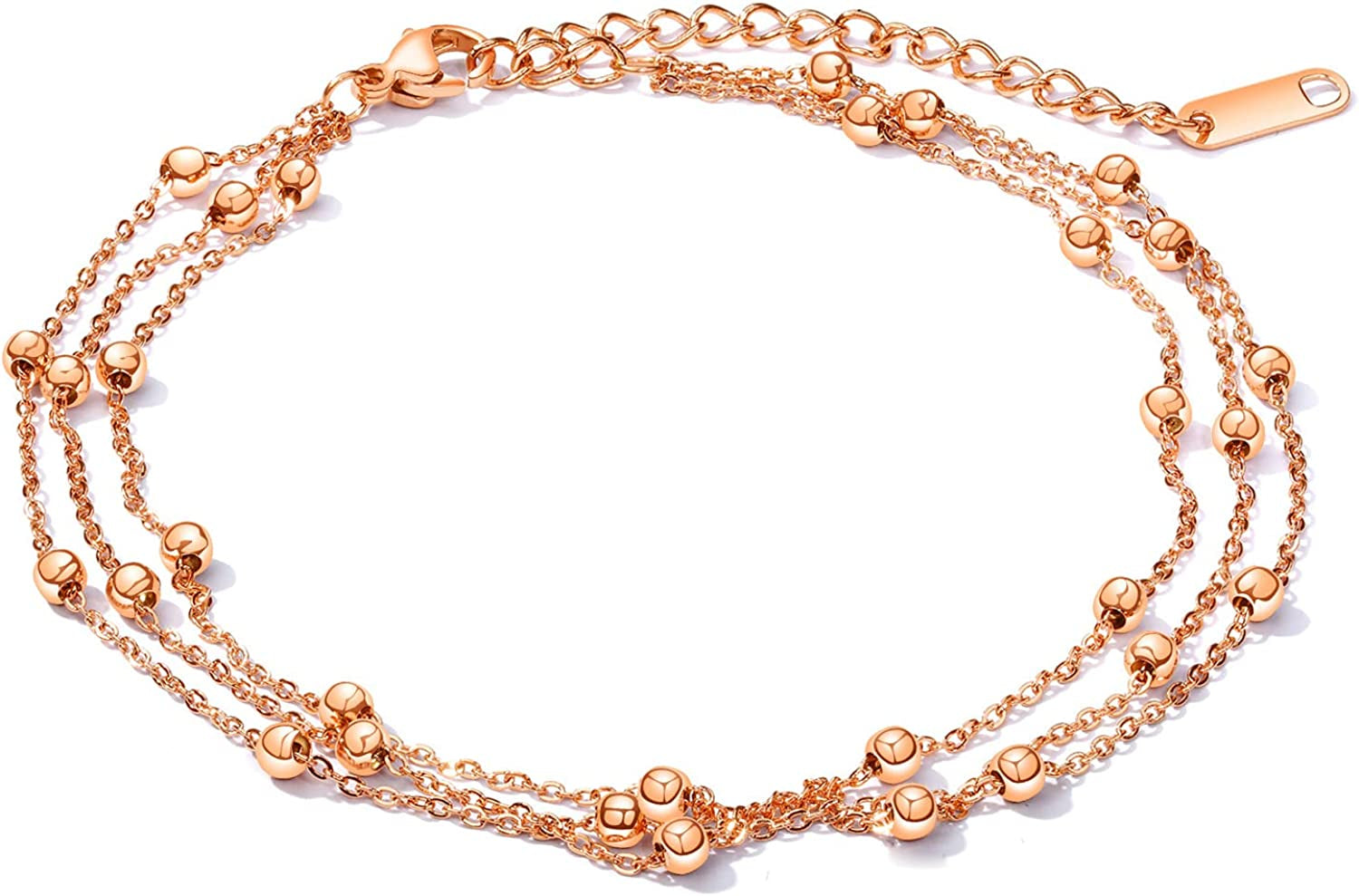 DS Simple Charm Anklet for Women Girls，14K Rose Gold Plating Beach Dainty Cute Tiny Adjustable Stainless Steel Ankle Bracelets Personalized Foot Chain Jewelry Gifts for Mom Wife Girlfriend ) Apparel & Accessories > Jewelry > Anklets DS style 4  