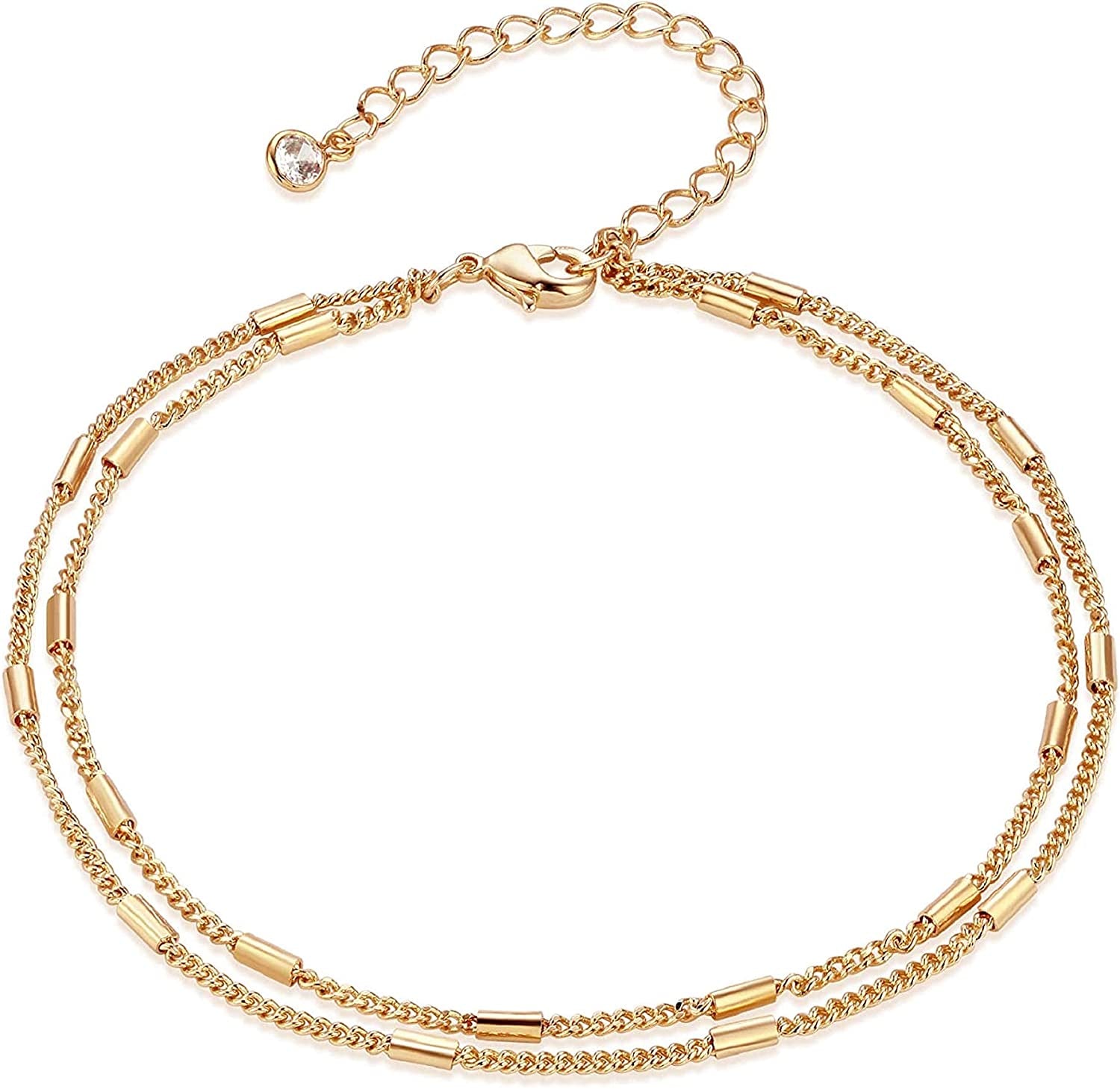 Dremmy Studios Simple Gold Chain Anklet,14K Gold/Silver Plated Dainty Summer Beach Anklets for Women Apparel & Accessories > Jewelry > Anklets DREMMY STUDIOS Layered Gold Bar  