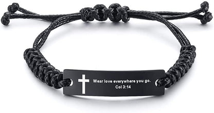 Personalized Unisex Religious Bible Verse Scripture Quotes Bracelet Faith Christian Adjustable Cord Stainless Steel Encourage Inspirational ID Bracelets for Men Women, Christmas Gift Customized Apparel & Accessories > Jewelry > Bracelets Mealguet Wear love everywhere you go. Col 3:14  