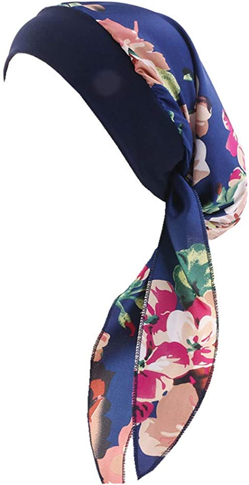 CCCHO Women Vintage Silky Turbans Bonnet Elastic Wide Band Multifunction Printing Hat Chemo Hair Loss Cap Apparel & Accessories > Clothing Accessories > Headwear CCCHO Blue  