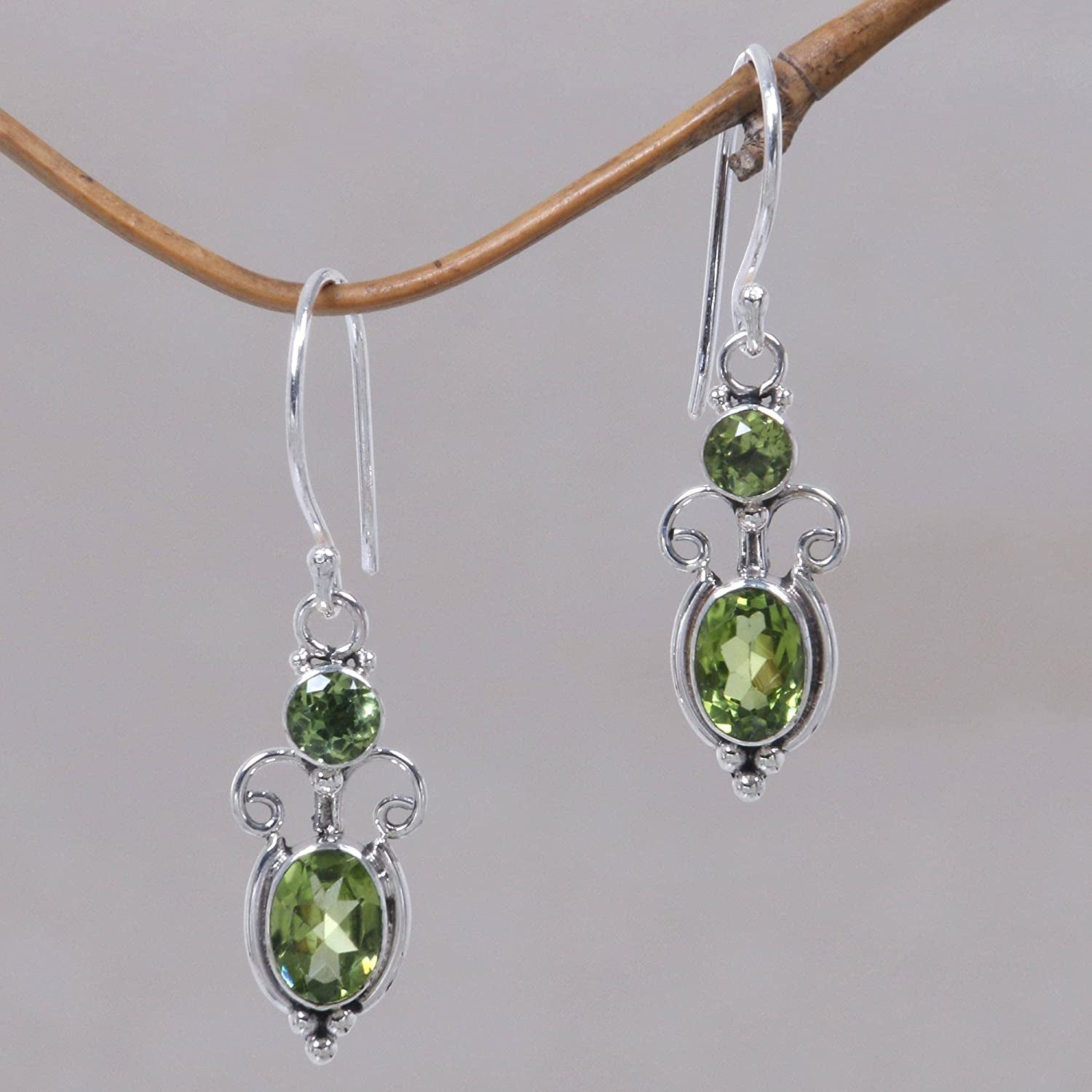 NOVICA Peridot and .925 Sterling Silver August Birthstone Dangle Earrings, Crown Princess' (1.1Cttw) Apparel & Accessories > Jewelry > Earrings NOVICA   
