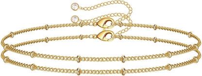 Dainty Gold Bracelets for Women, 14K Gold Filled Adjustable Layered Bracelet Cute Evil Eye Oval Chain Pearl Bar Turtle Gold Bracelets for Women Jewelry Apparel & Accessories > Jewelry > Bracelets Turandoss Layered Beads Chain  