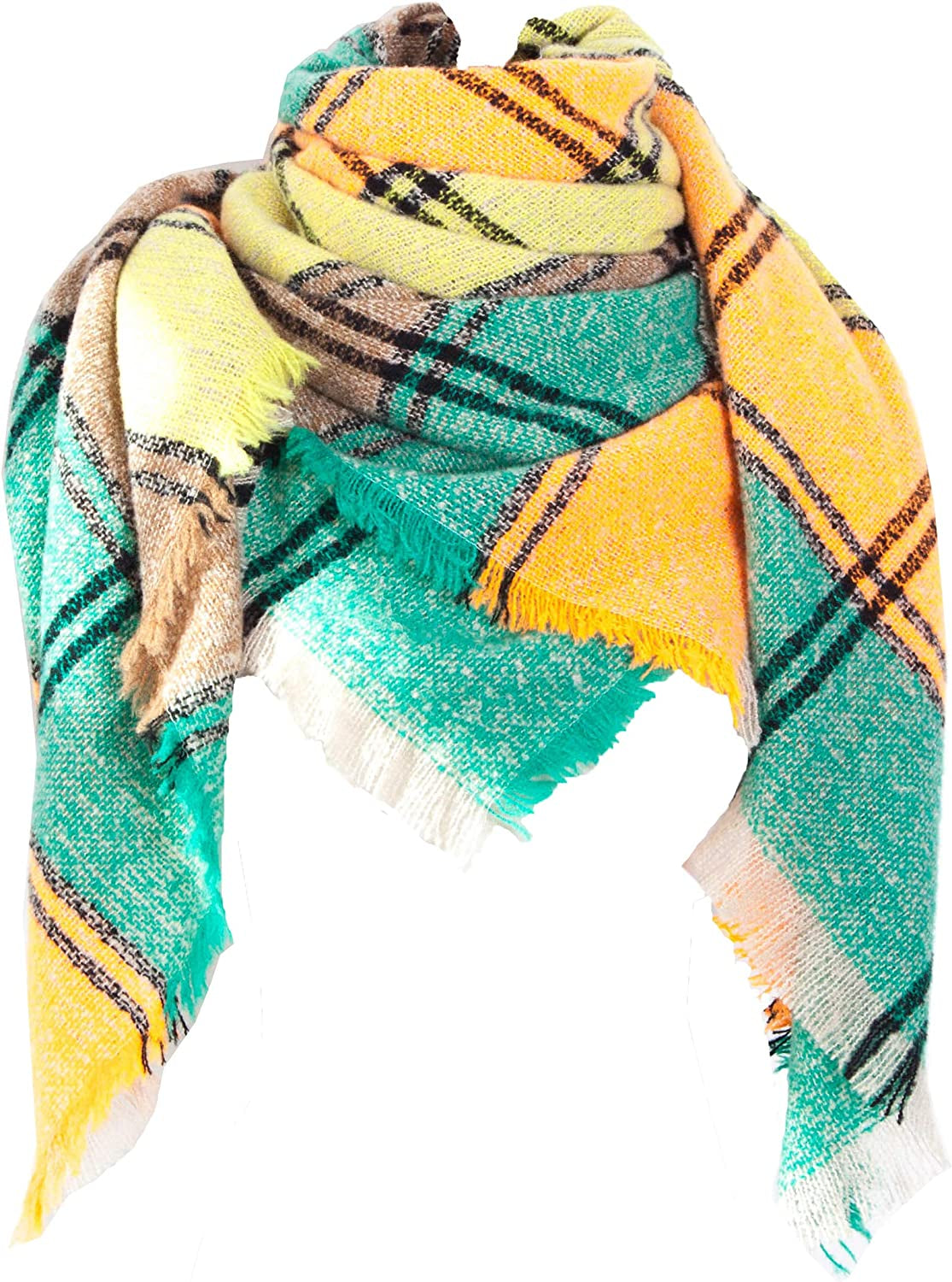 Wander Agio Womens Winter Scarfs Warm Scarf Half Shawls Triangle Scarves Stripe Plaid Apparel & Accessories > Clothing Accessories > Scarves & Shawls Wander Agio Black Yellow 21  