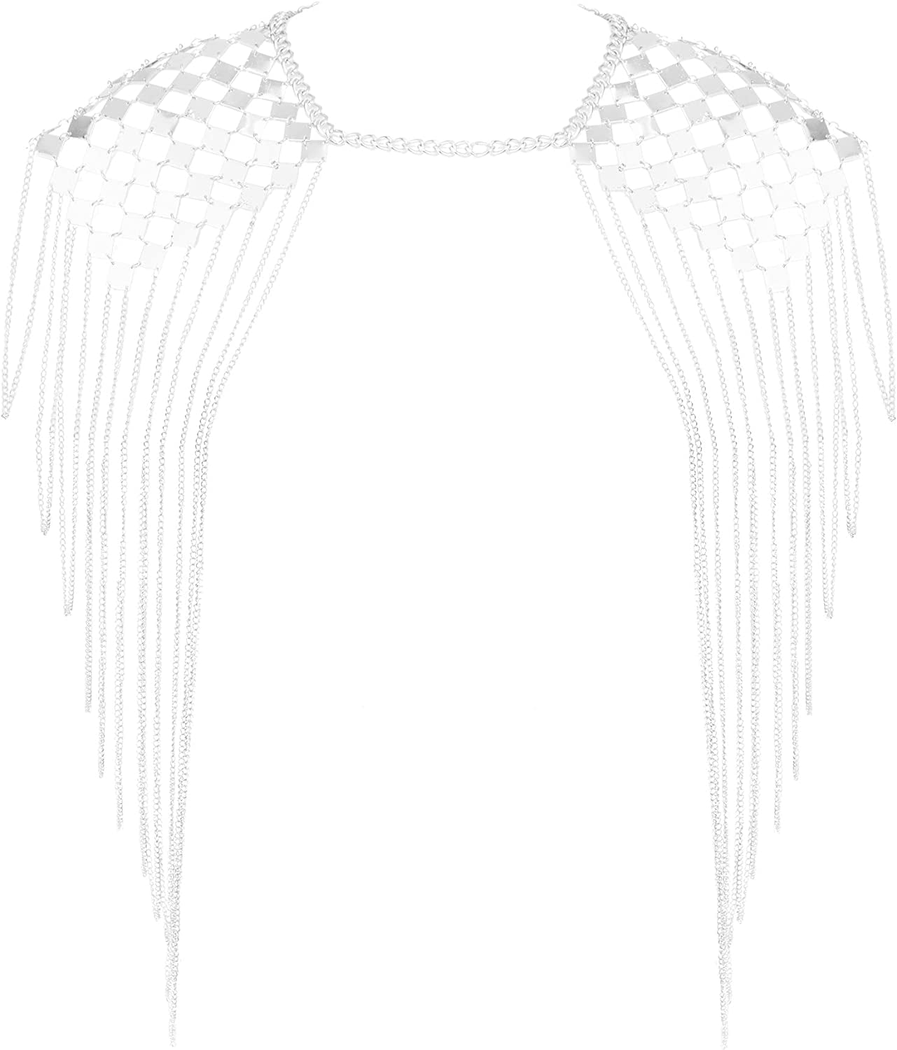 Chrontier Harness Body Chain Link Epaulet Shoulder Chain Necklace Collar Dangling Tassels for Bridal Women Prom Party Wedding Dress Accessory Silver Tone Apparel & Accessories > Jewelry > Body Jewelry Chrontier Silver  