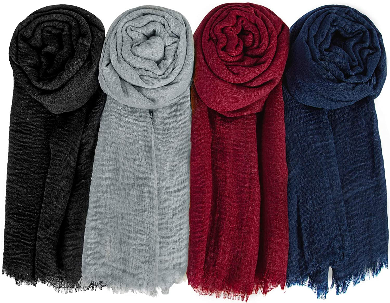 Hijab Scarfs for Women Soft Scarf Shawl Lightweight Long Wraps for All Season Apparel & Accessories > Clothing Accessories > Scarves & Shawls Chalier Fashion Solid B-4 Pack(navy Blue/Burgundy/Black/Light Grey)  